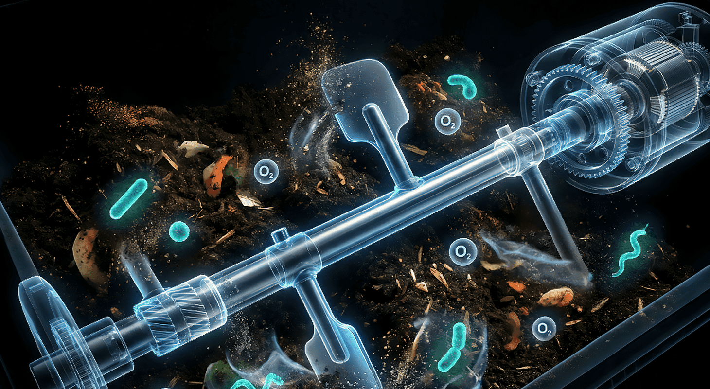 IMG: Render in sezione del sistema (Flusso d'aria + Pale + Zona bio)